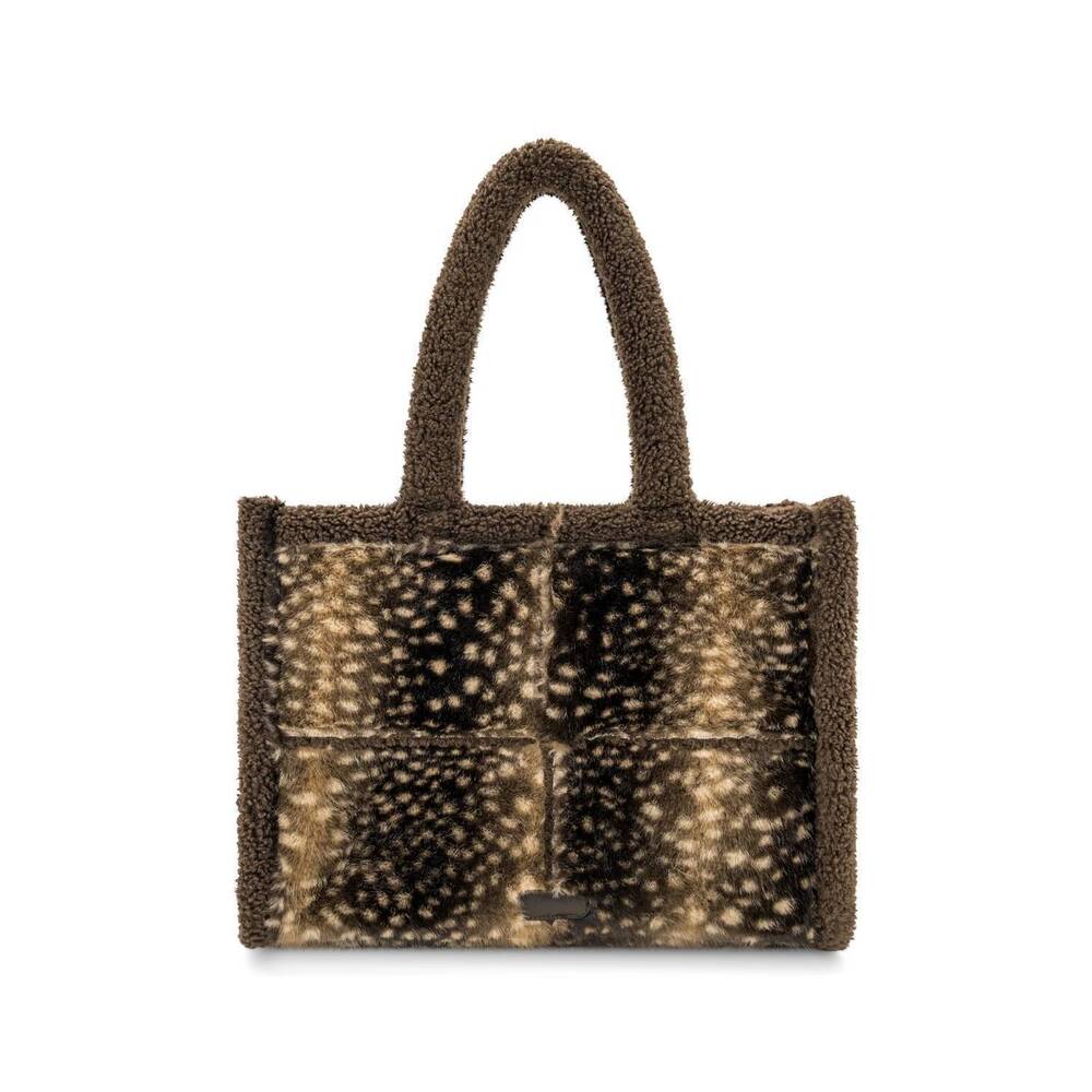 NEW LIKE DREAMS women's faux fawn sherpa tote bag in brown